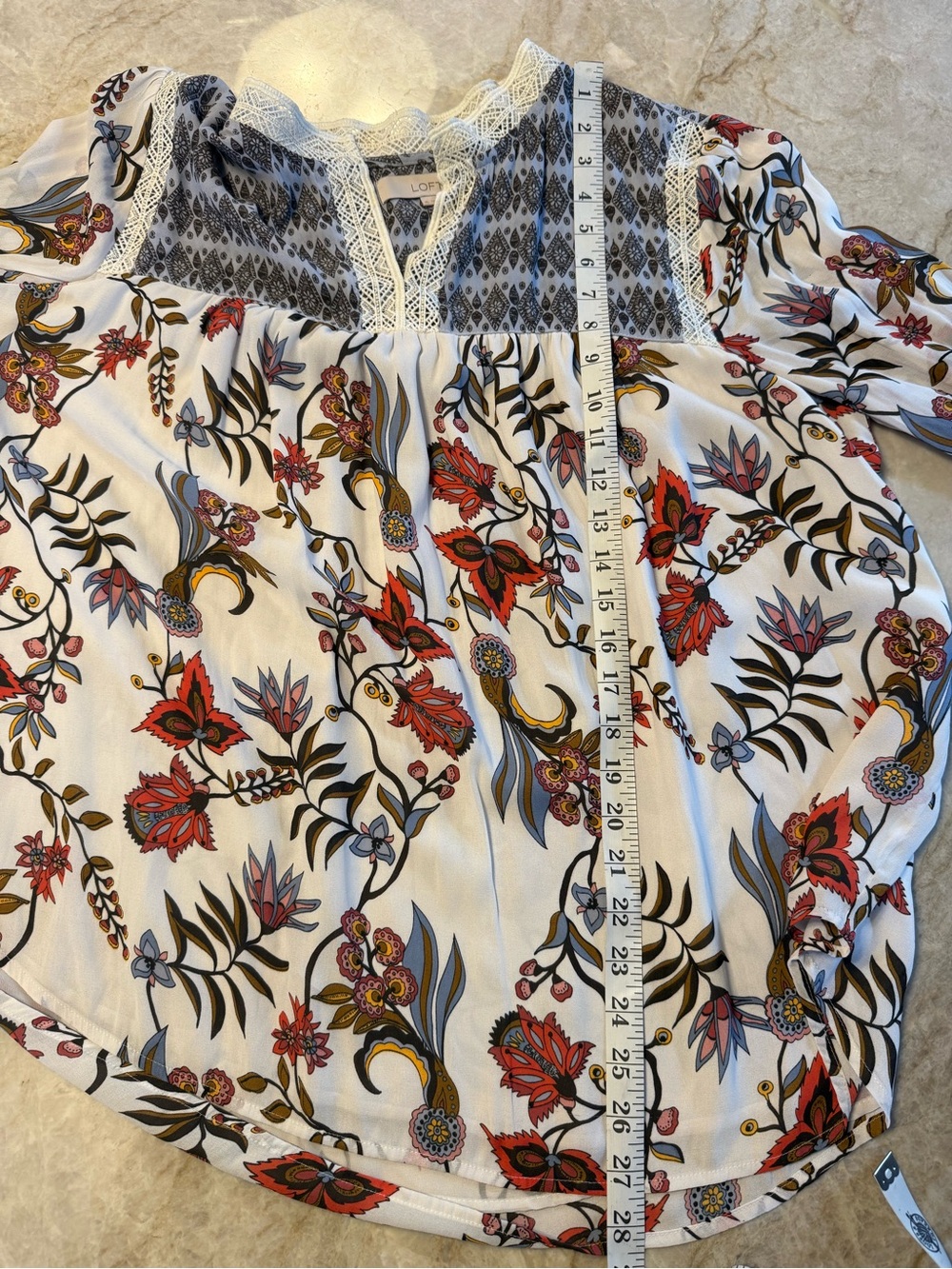 LOFT White Floral Boho floral blouse with Red & Olive Accents - Picture 7 of 8